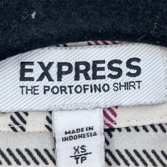 Express Portofino Shirt Womens XS Plaid Button Up Blouse Roll Tab Sleeve Top - Picture 3 of 8